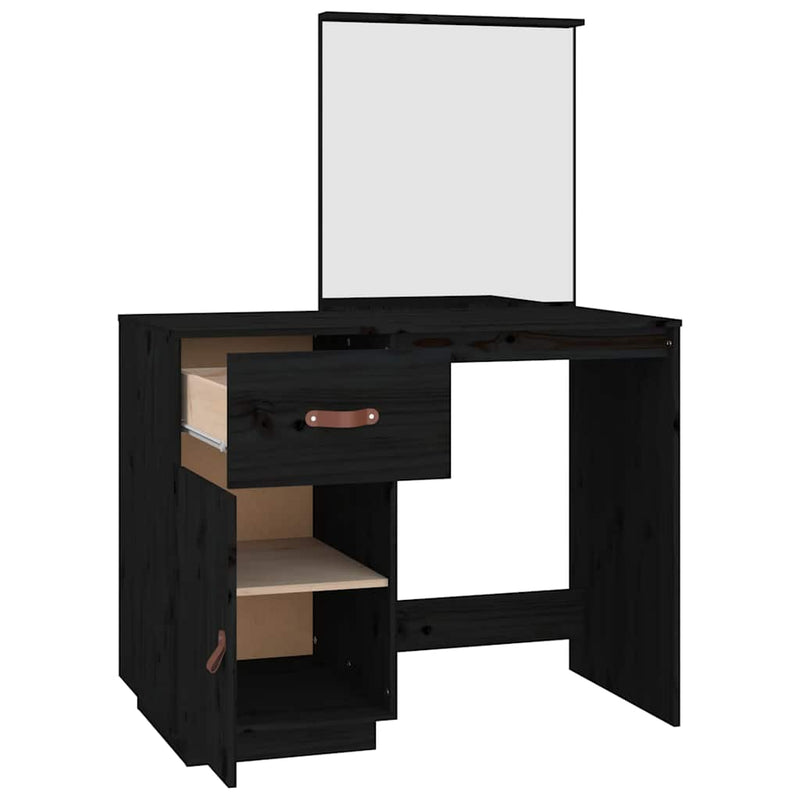 vidaXL fekete tömör fenyőfa fésülködőasztal 95 x 50 x 134 cm