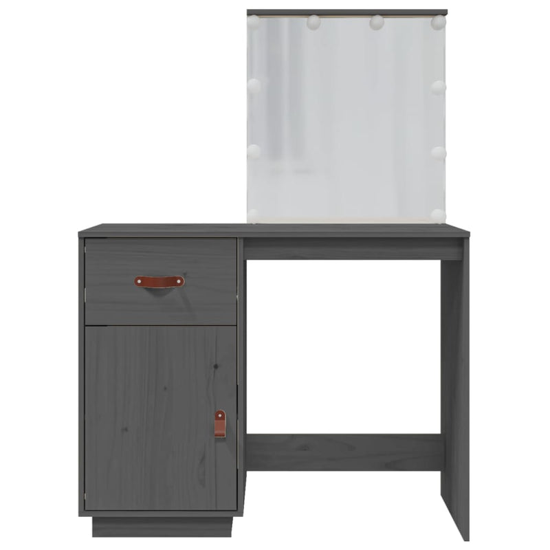 vidaXL szürke tömör fenyőfa fésülködőasztal LED-del 95 x 50 x 133,5 cm