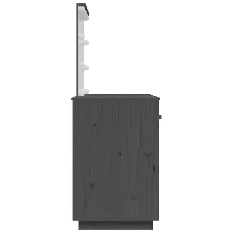 vidaXL szürke tömör fenyőfa fésülködőasztal LED-del 95 x 50 x 133,5 cm