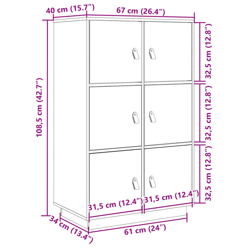 vidaXL tömör fenyőfa magasszekrény 67 x 40 x 108,5 cm