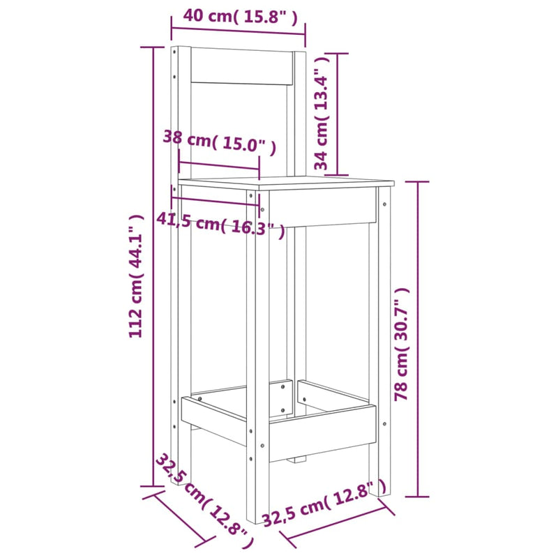 vidaXL 2 db fehér tömör fenyőfa bárszék 40 x 41,5 x 112 cm