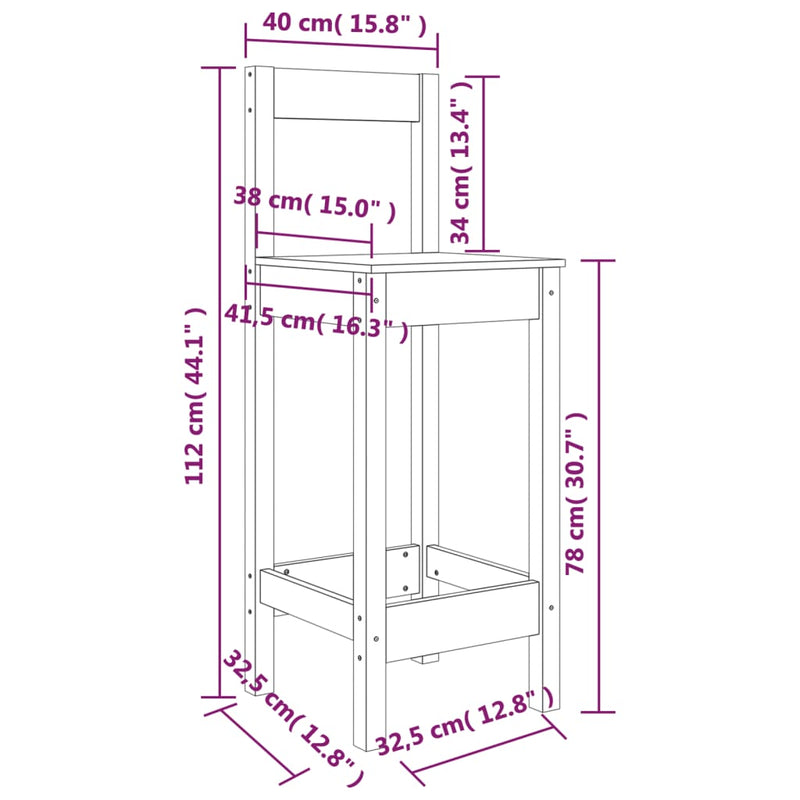 vidaXL 2 db fekete tömör fenyőfa bárszék 40 x 41,5 x 112 cm