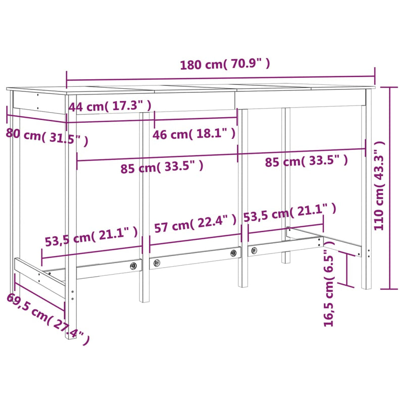 vidaXL mézbarna tömör fenyőfa bárasztal 180 x 80 x 110 cm
