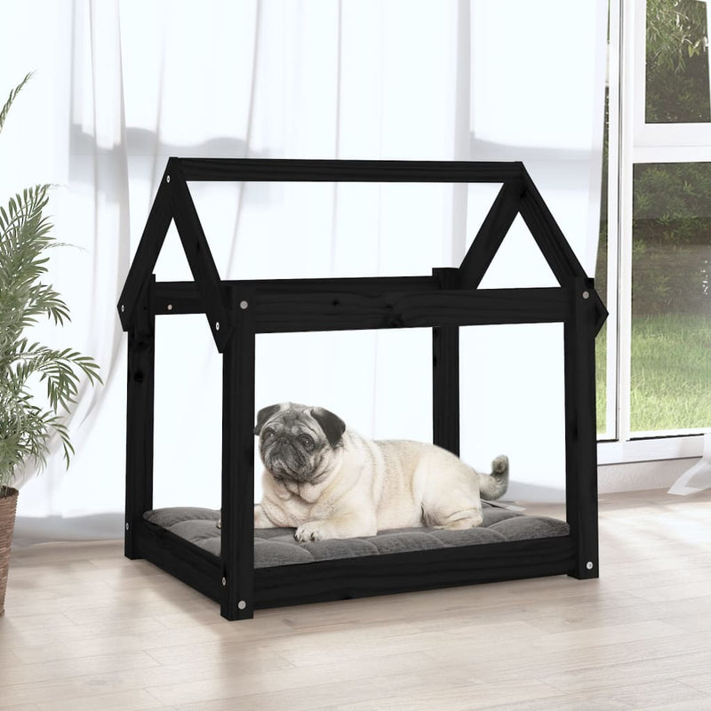 vidaXL fekete tömör fenyőfa kutyaágy 71 x 55 x 70 cm