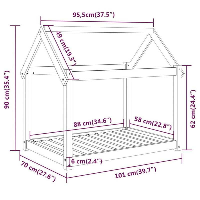 vidaXL szürke tömör fenyőfa kutyaágy 101x70x90 cm