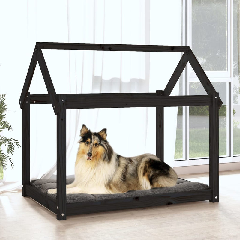 vidaXL fekete tömör fenyőfa kutyaágy 101x70x90 cm
