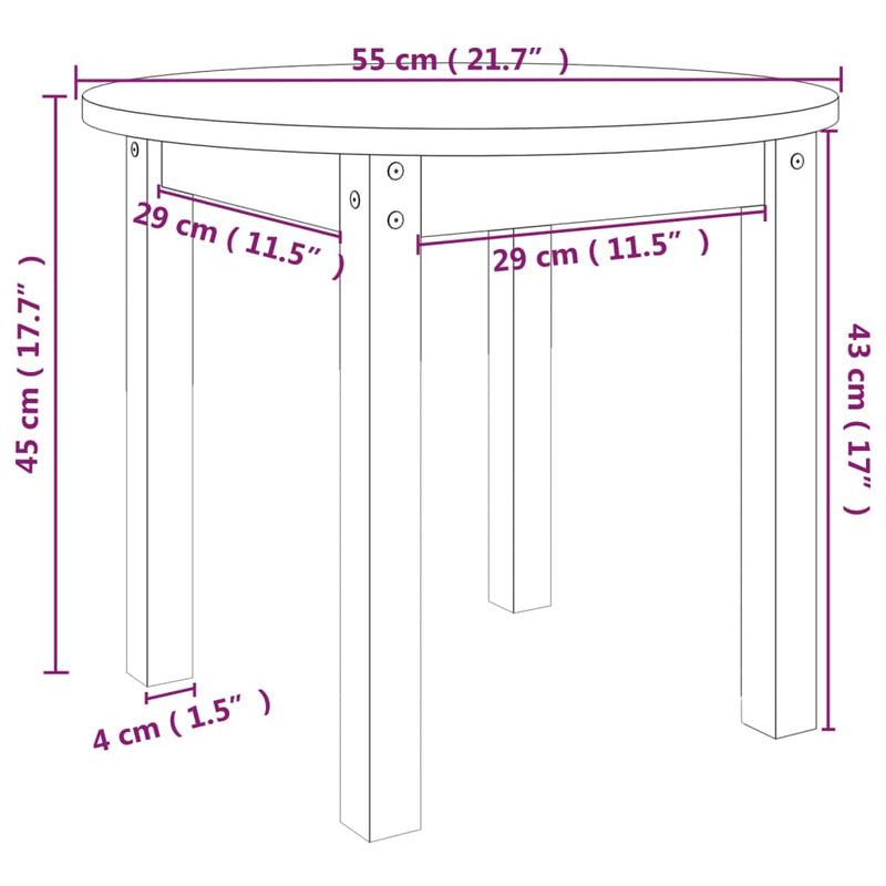 vidaXL tömör fenyőfa dohányzóasztal Ø 55 x 45 cm