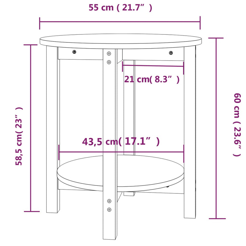 vidaXL tömör fenyőfa dohányzóasztal Ø 55 x 60 cm