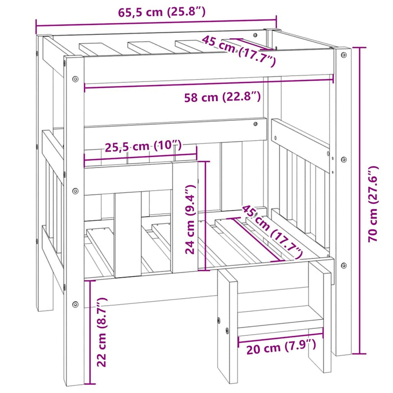 vidaXL mézbarna tömör fenyőfa kutyaágy 65,5x50,5x70 cm
