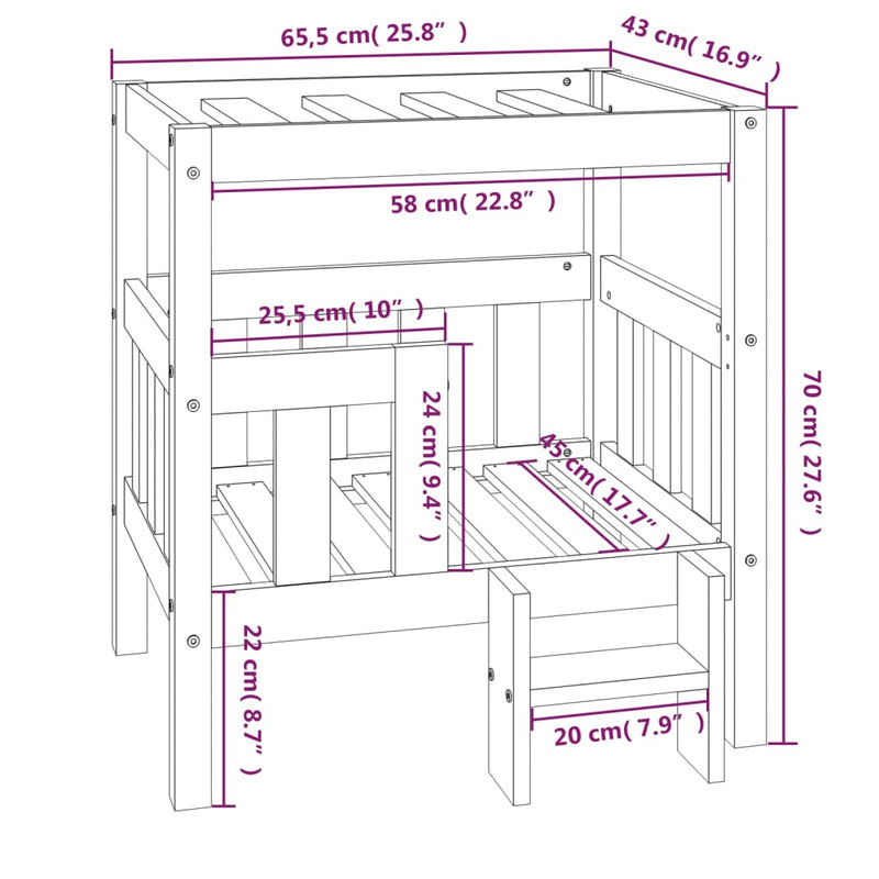vidaXL fekete tömör fenyőfa kutyaágy 65,5x50,5x70 cm