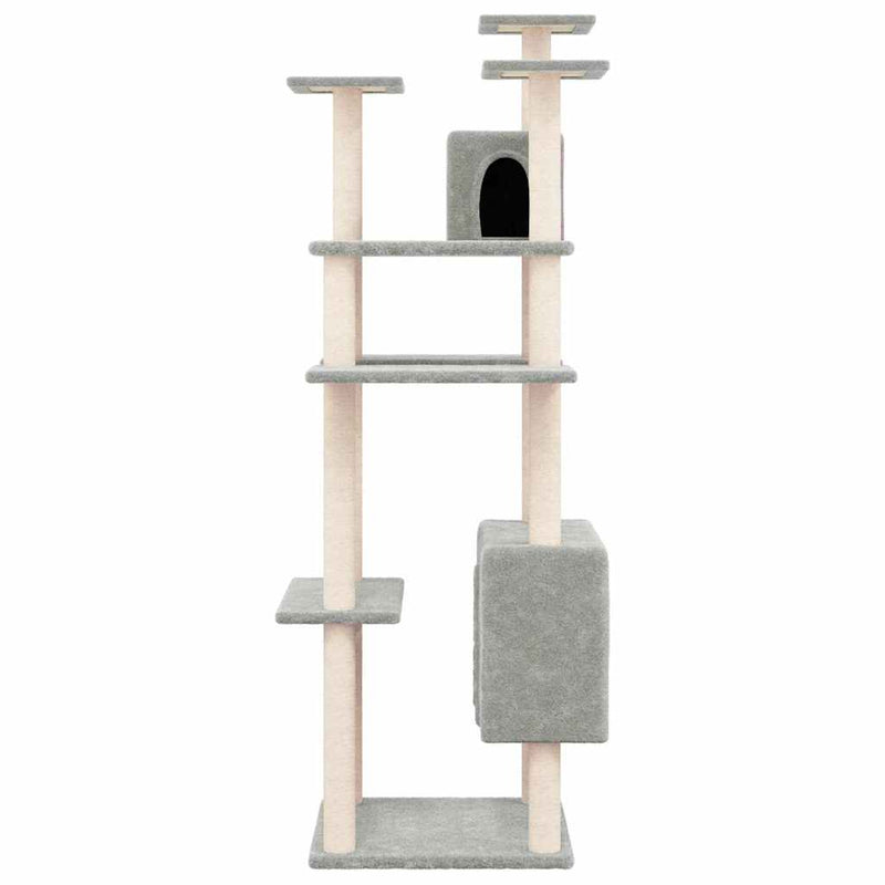 vidaXL világosszürke macskabútor szizál kaparófákkal 162 cm