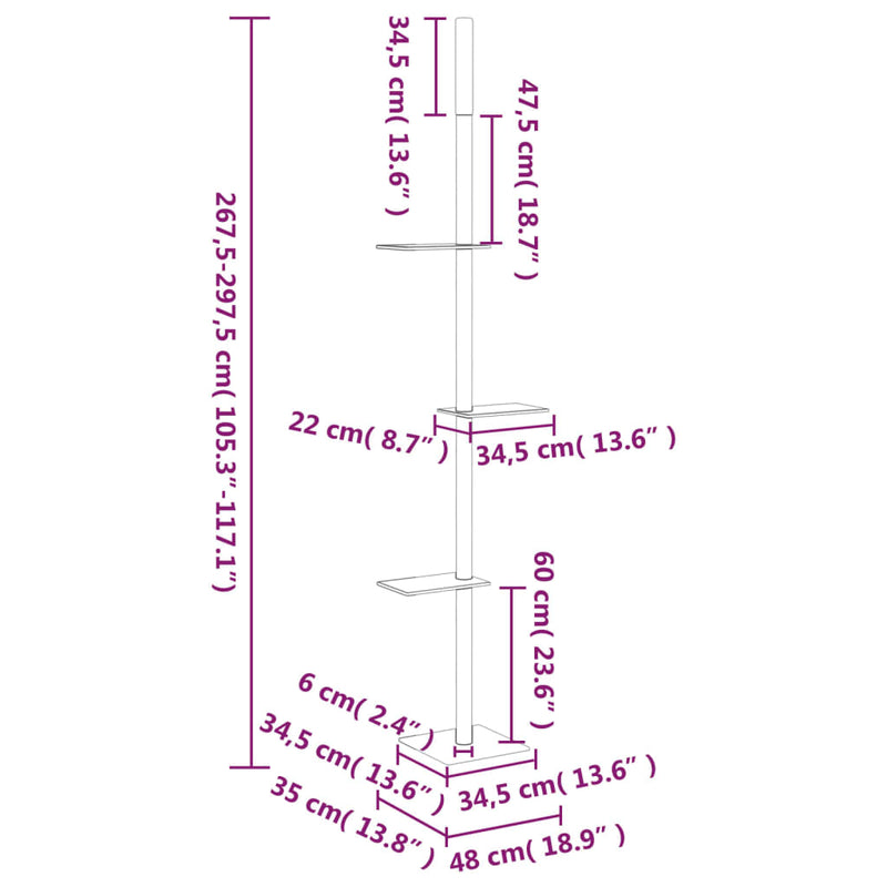 vidaXL világosszürke plafonig érő kaparófa 267,5-297,5 cm