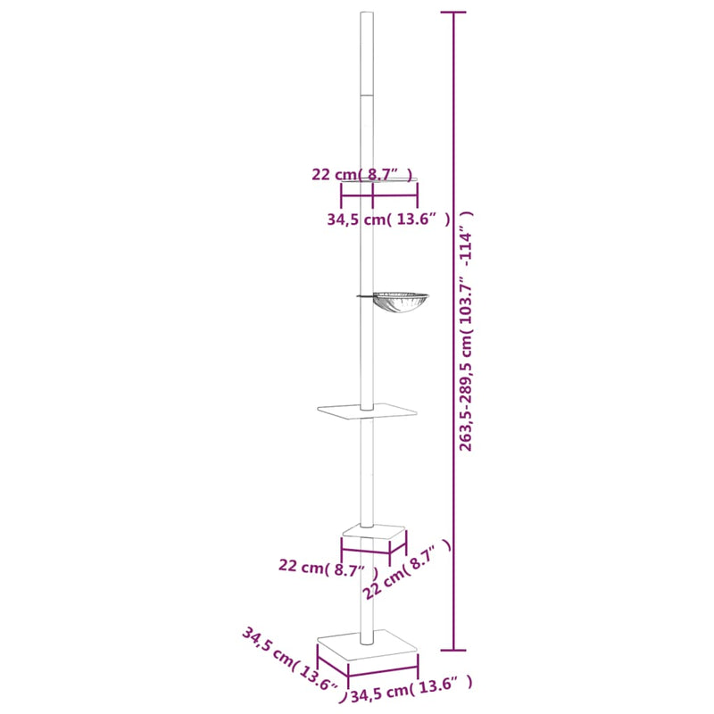 vidaXL sötétszürke plafonig érő kaparófa 263,5-289,5 cm