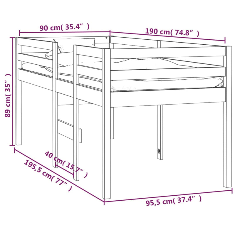 vidaXL tömör fenyőfa magasított ágy 90x190 cm