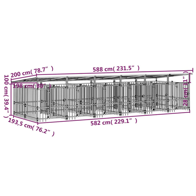 vidaXL acél kültéri kutyakennel tetővel 11,26 m²