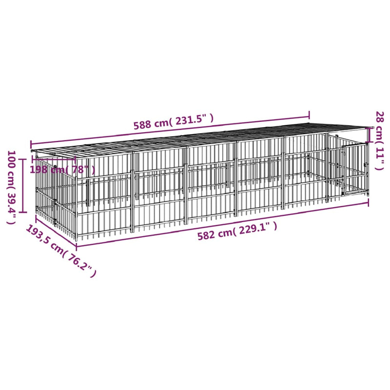 vidaXL acél kültéri kutyakennel tetővel 11,26 m²