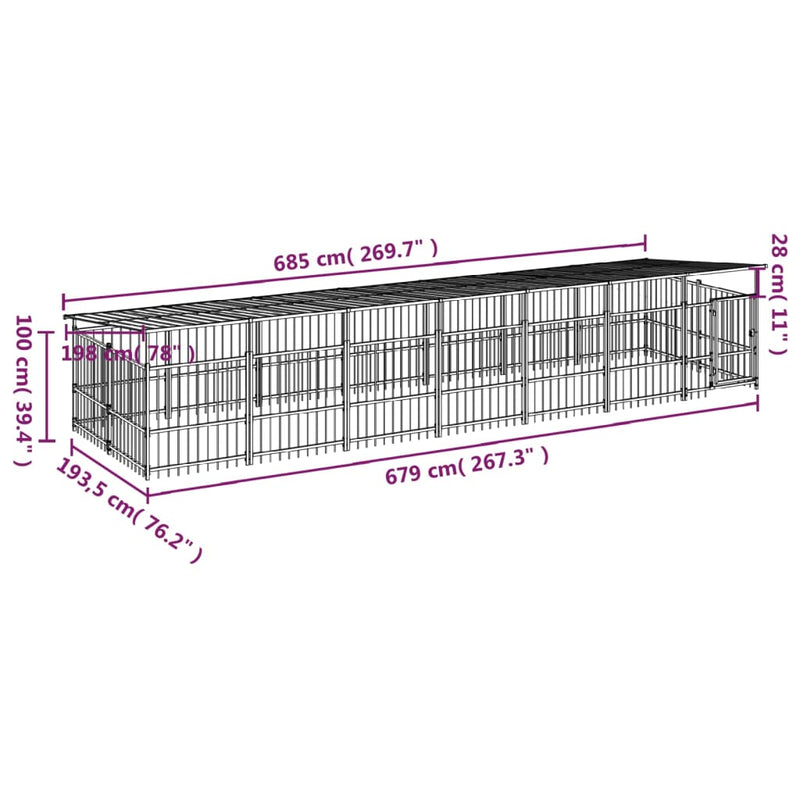 vidaXL acél kültéri kutyakennel tetővel 13,14 m²