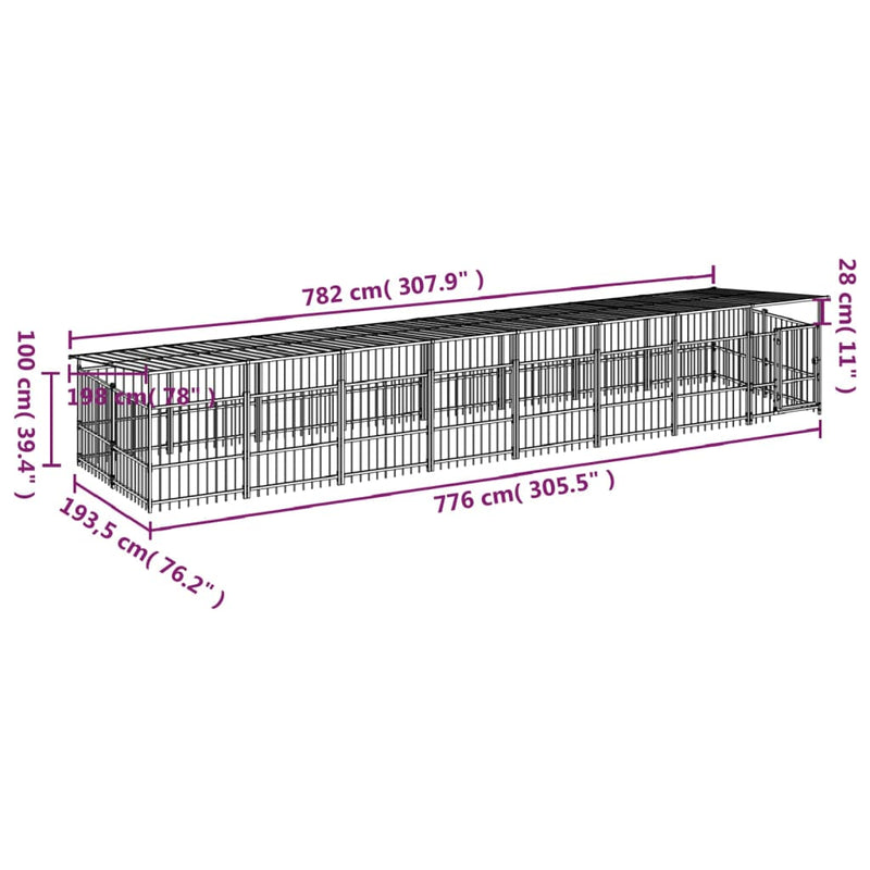 vidaXL acél kültéri kutyakennel tetővel 15,02 m²