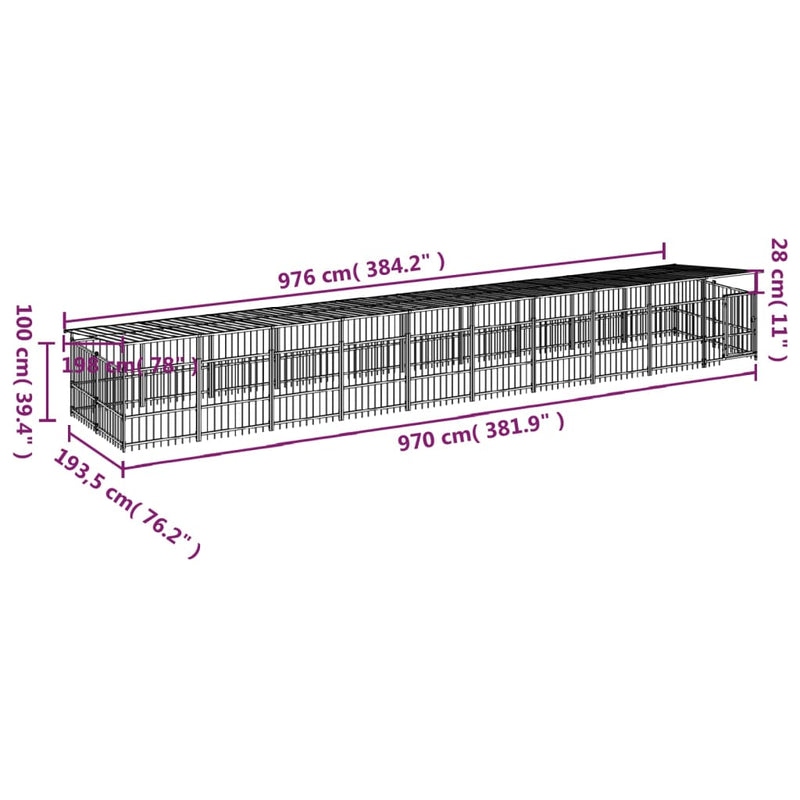 vidaXL acél kültéri kutyakennel tetővel 18,77 m²