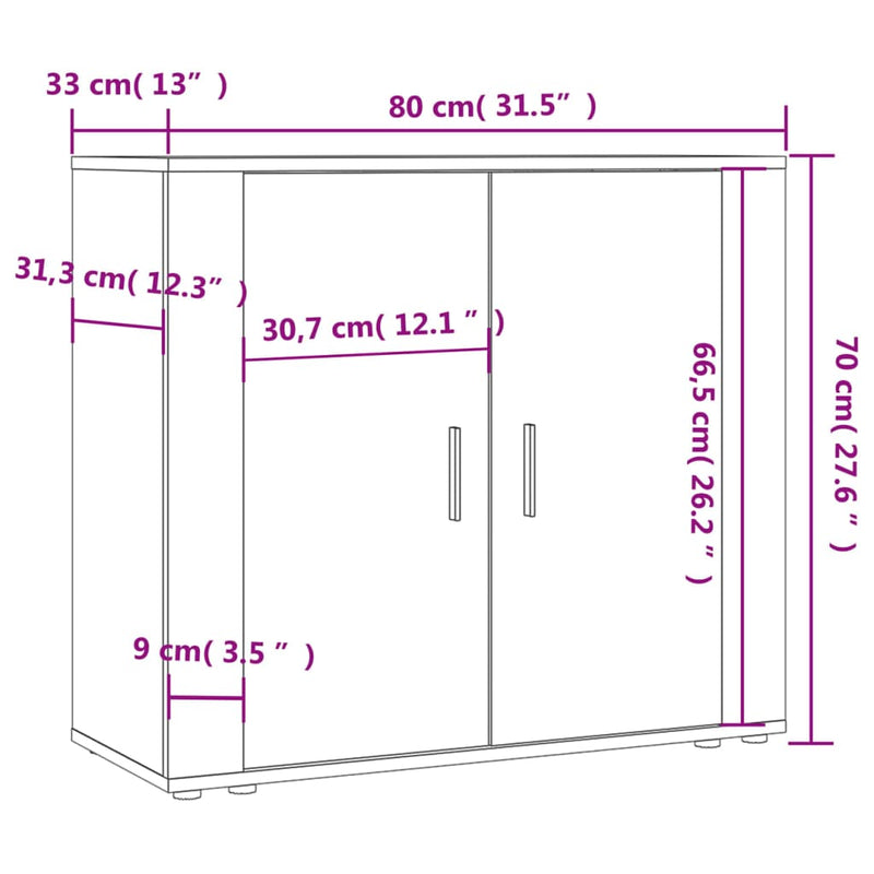vidaXL szürke sonoma színű szerelt fa tálalószekrény 80x33x70 cm