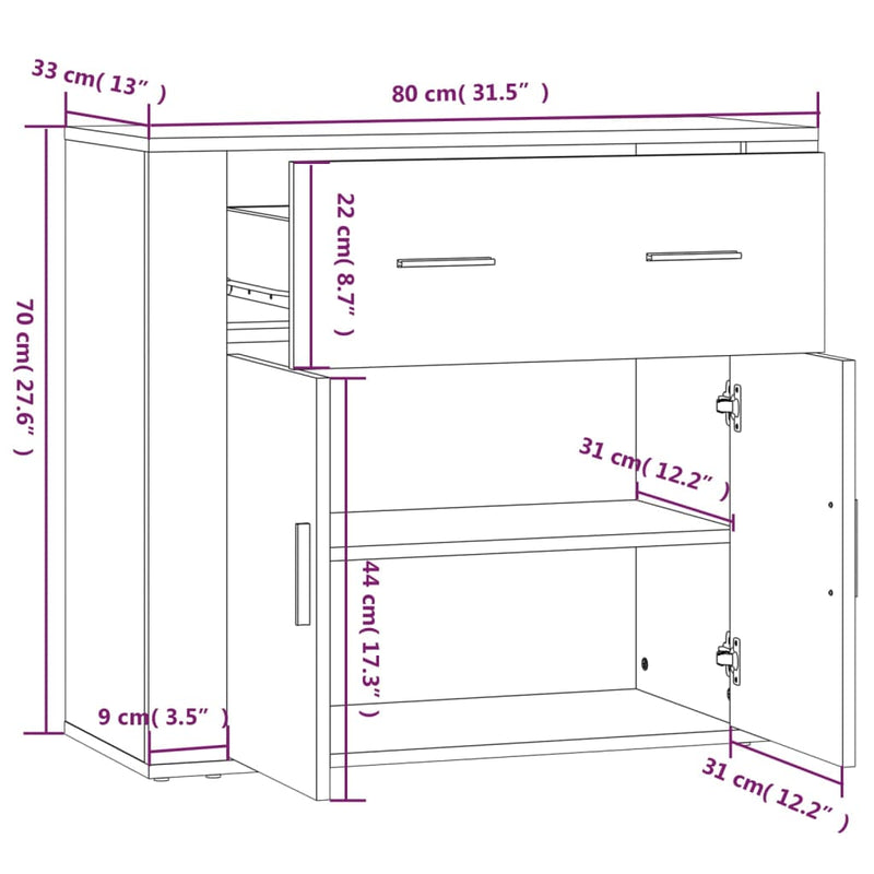 vidaXL barna tölgyszínű szerelt fa tálalószekrény 80x33x70 cm