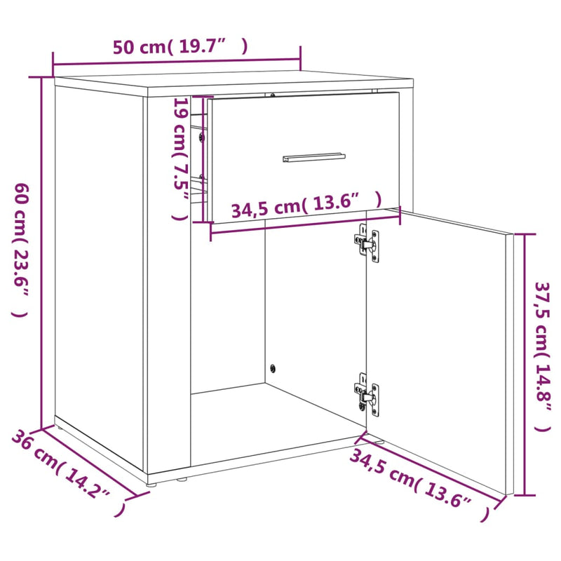 vidaXL szürke sonoma színű szerelt fa éjjeliszekrény 50 x 36 x 60 cm