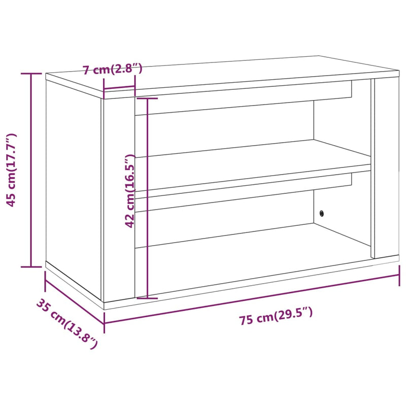 vidaXL barna tölgy színű szerelt fa cipőtartó 75x35x45 cm