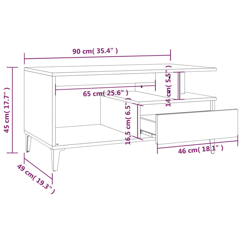 vidaXL betonszürke szerelt fa dohányzóasztal 90x49x45 cm
