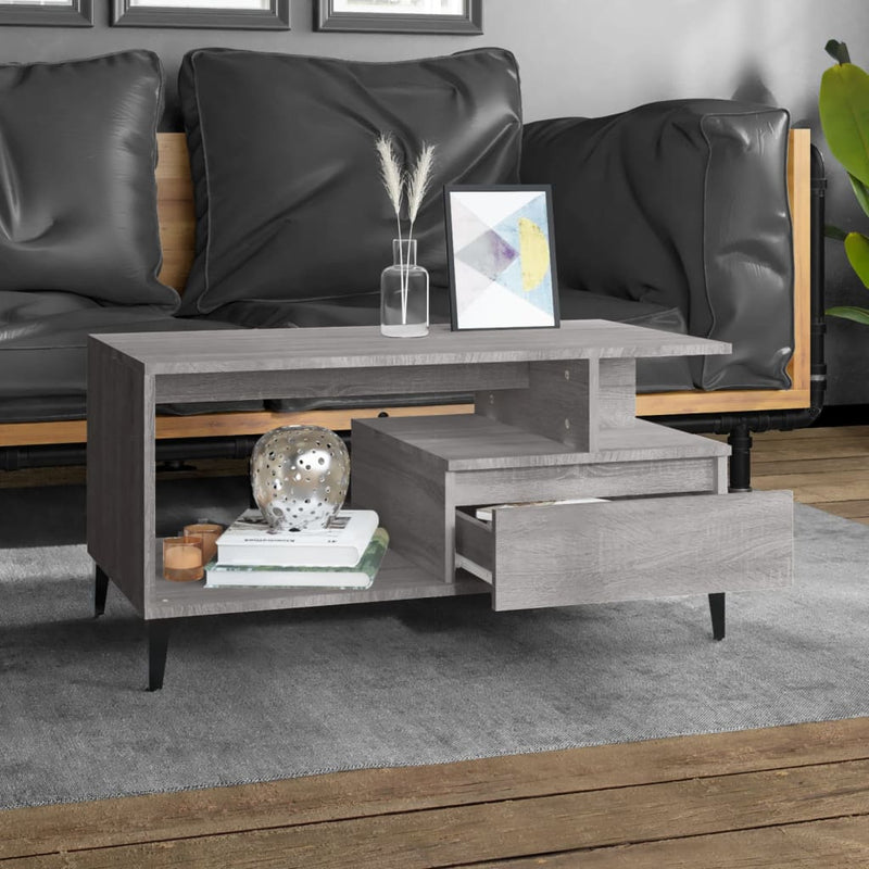 vidaXL szürke sonoma szerelt fa dohányzóasztal 90x49x45 cm