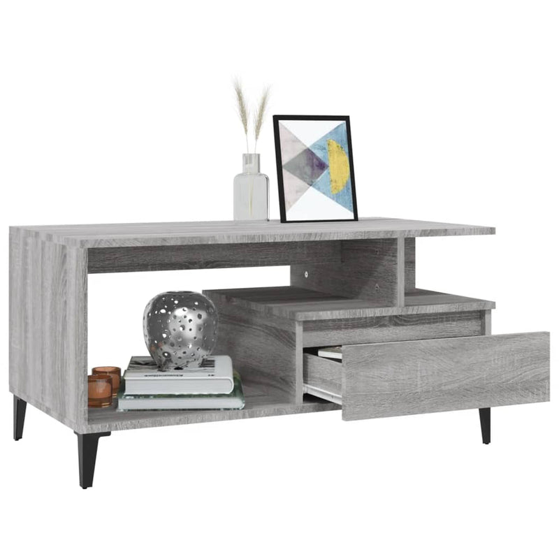 vidaXL szürke sonoma szerelt fa dohányzóasztal 90x49x45 cm