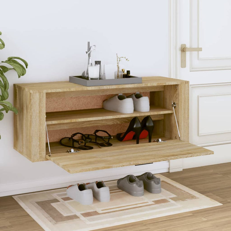 vidaXL sonoma tölgy színű szerelt fa fali cipőszekrény 100x35x38 cm