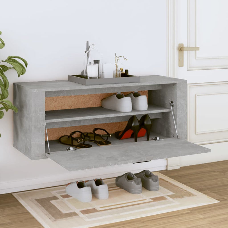 vidaXL betonszürke szerelt fa fali cipőszekrény 100x35x38 cm