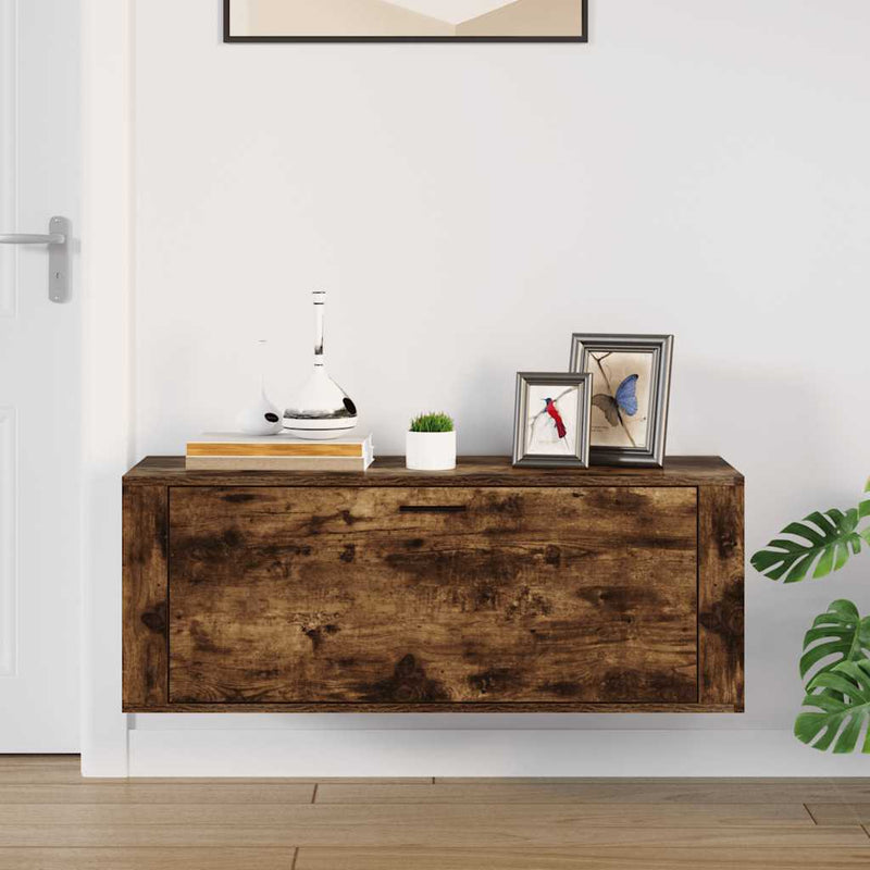 vidaXL füstös tölgy színű szerelt fa fali cipősszekrény 100x35x38 cm