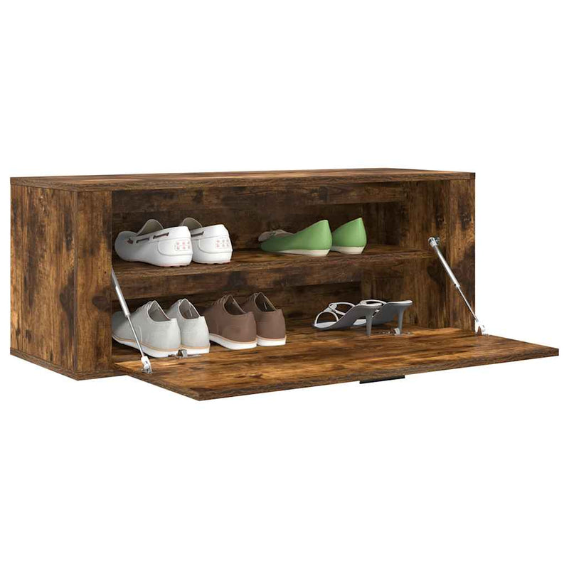 vidaXL füstös tölgy színű szerelt fa fali cipősszekrény 100x35x38 cm