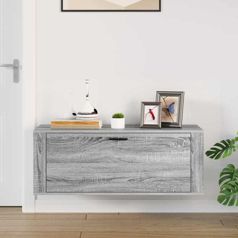 vidaXL szürke sonoma színű szerelt fa fali cipősszekrény 100x35x38 cm
