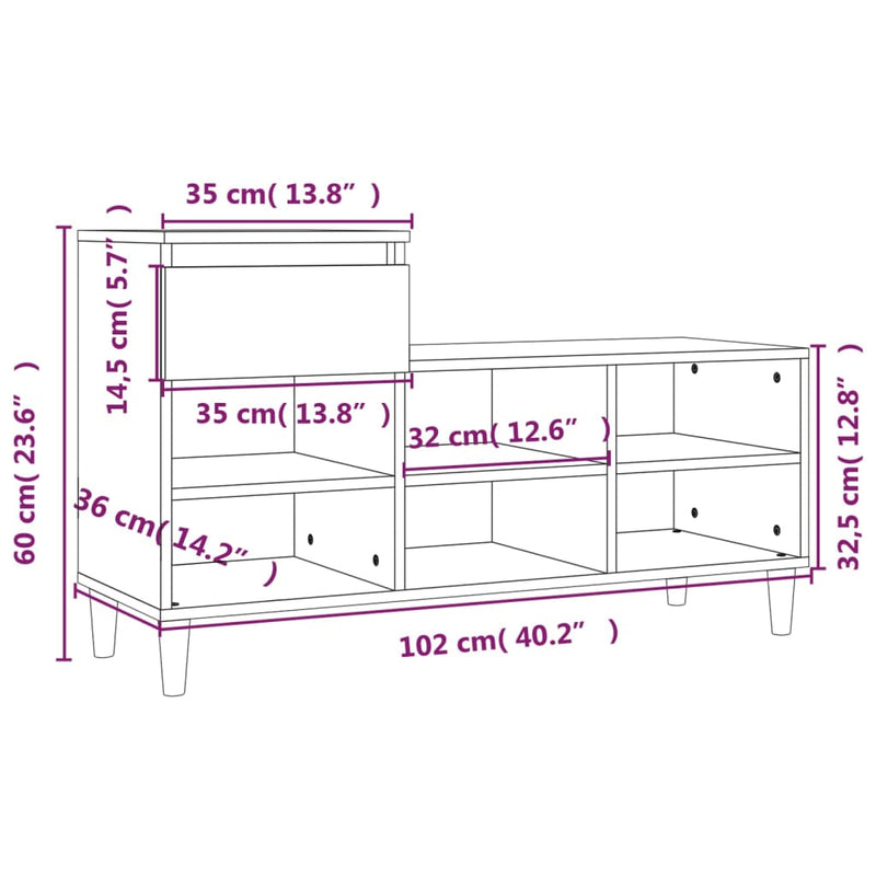 vidaXL szürke sonoma színű szerelt fa cipősszekrény 102x36x60 cm