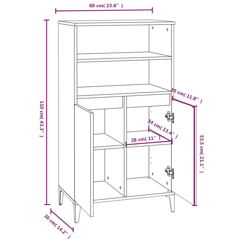 vidaXL fekete szerelt fa magasszekrény 60 x 36 x 110 cm