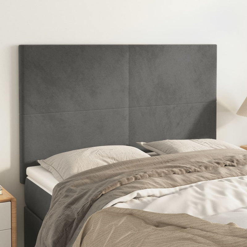 vidaXL 4 db sötétszürke bársony fejtámla 72 x 5 x 78/88 cm