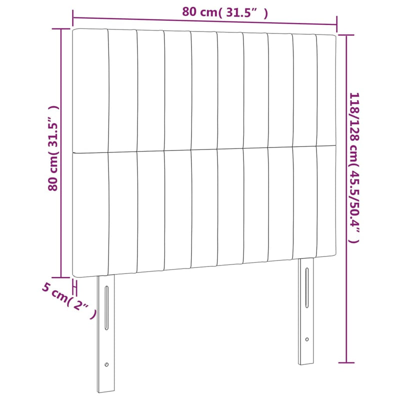 vidaXL 2 db fekete bársony fejtámla 80 x 5 x 78/88 cm