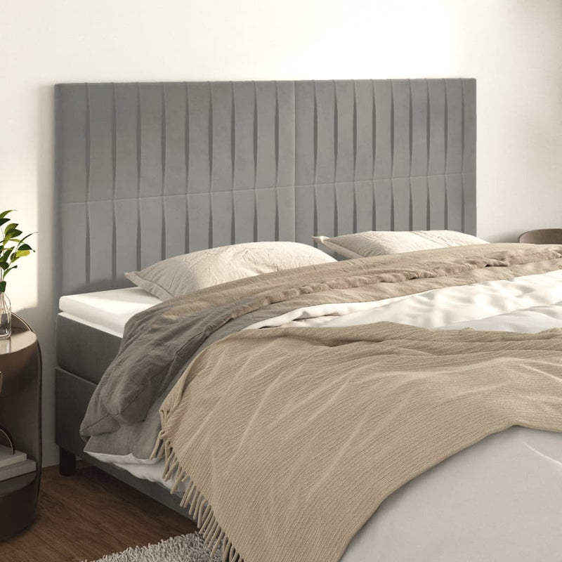 vidaXL 4 db világosszürke bársony fejtámla 80 x 5 x 78/88 cm