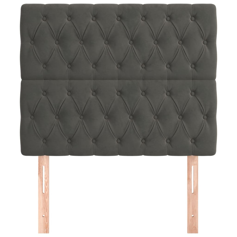 vidaXL 2 db sötétszürke bársony fejtámla 90x7x78/88 cm