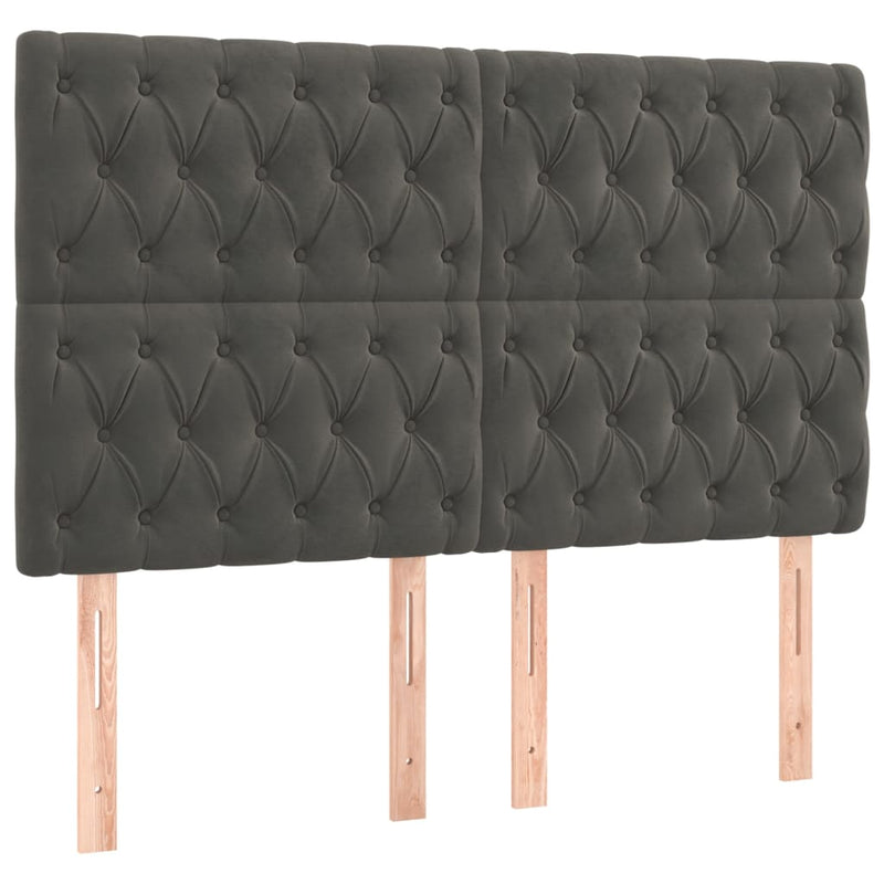 vidaXL 4 db sötétszürke bársony fejtámla 80x7x78/88 cm