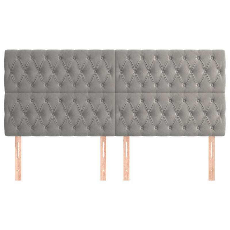 vidaXL 4 db világosszürke bársony fejtámla 90x7x78/88 cm