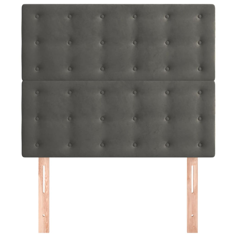 vidaXL 2 db sötétszürke bársony fejtámla 90x5x78/88 cm