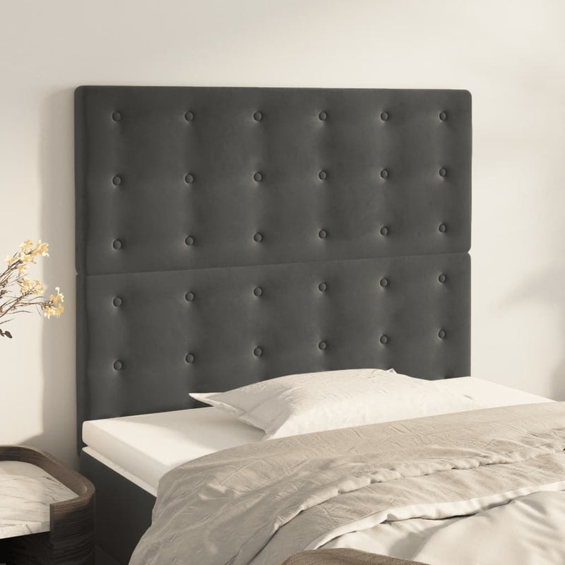 vidaXL 2 db sötétszürke bársony fejtámla 90x5x78/88 cm