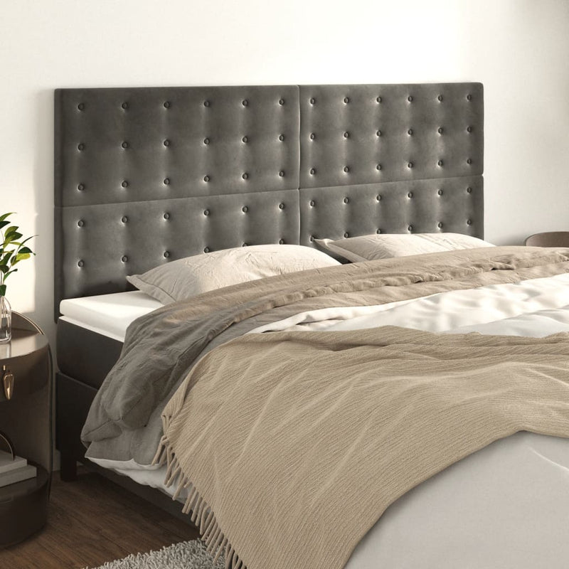 vidaXL 4 db sötétszürke bársony fejtámla 80 x 5 x 78/88 cm