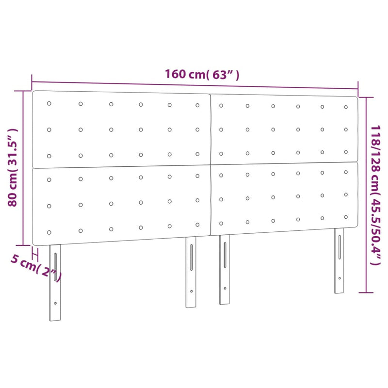 vidaXL 4 db fekete bársony fejtámla 80 x 5 x 78/88 cm