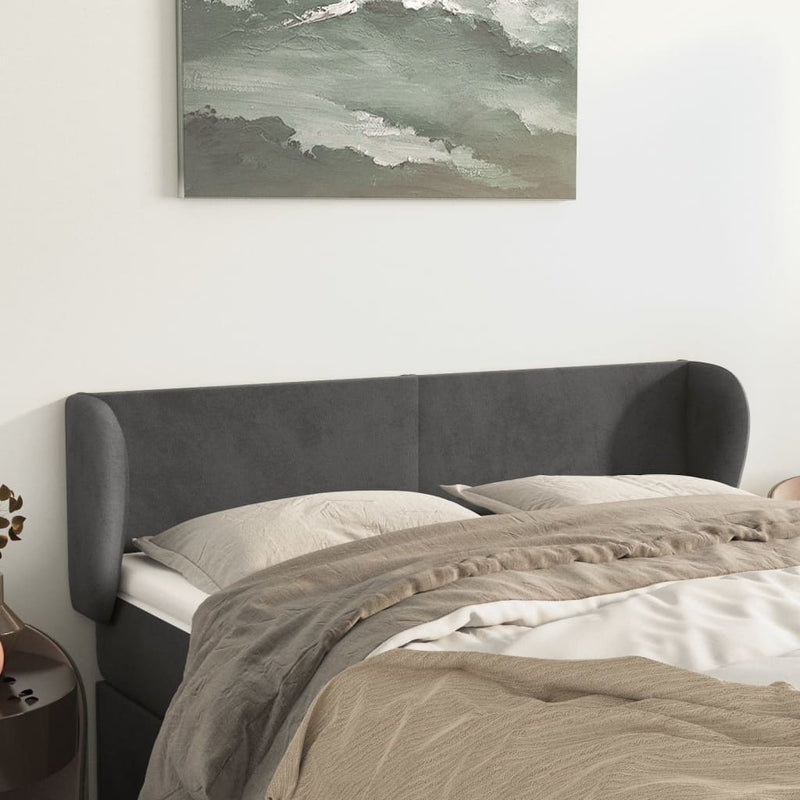 vidaXL sötétszürke bársony fejtámla szárnyakkal 147x23x78/88 cm