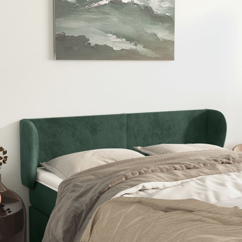 vidaXL sötétzöld bársony fejtámla szárnyakkal 147x23x78/88 cm