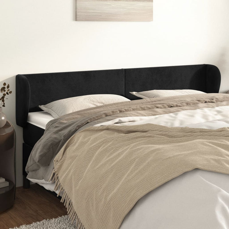 vidaXL fekete bársony fejtámla szárnyakkal 183x23x78/88 cm